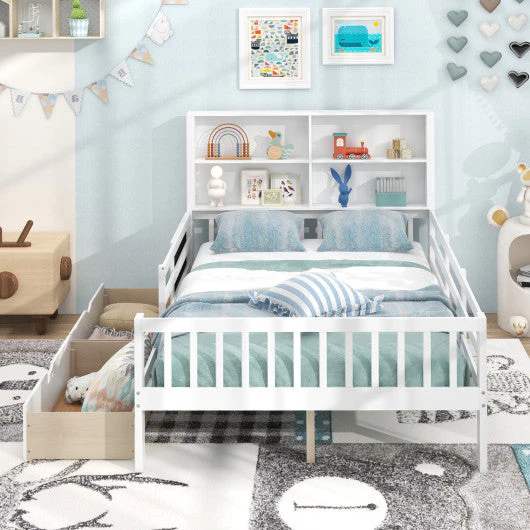Twin/Full Size Bed Frame With 2 Drawers and Bookcase for Boys and Girls-Full Size - Image 14