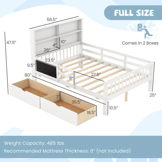 Twin/Full Size Bed Frame With 2 Drawers and Bookcase for Boys and Girls-Full Size - Image 6