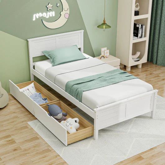 Twin Size Bed Frame With Storage Drawers-White - Image 6