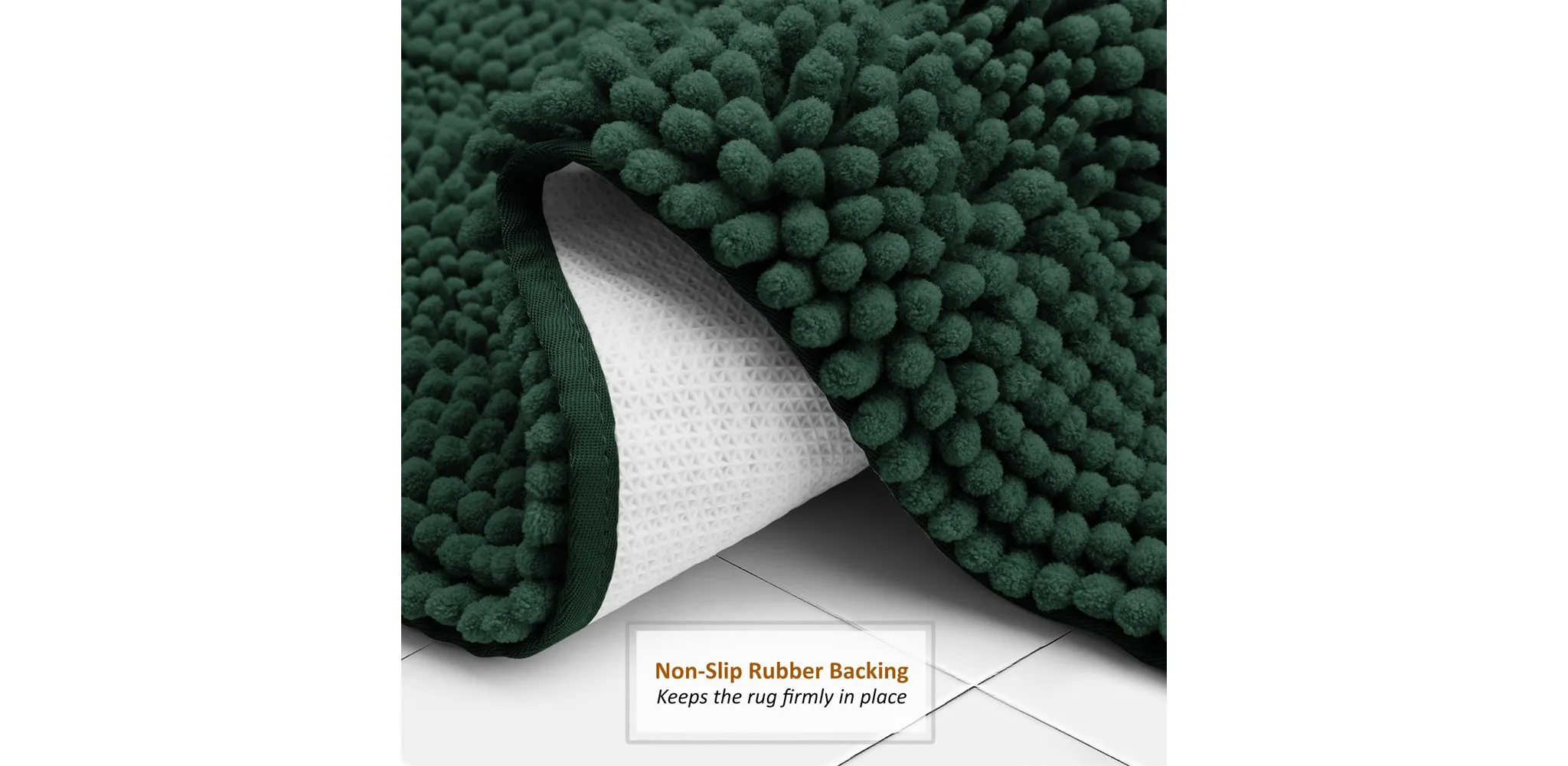 Ultra Soft Non Slip Chenille Bath Rug - Hunter Green - Image 2