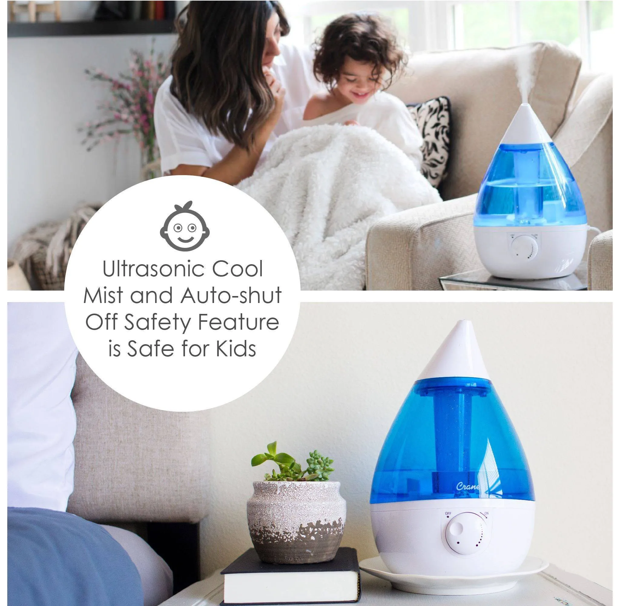 Ultrasonic Cool Mist Humidifier - Blue/White - 1 Gallon - Image 5