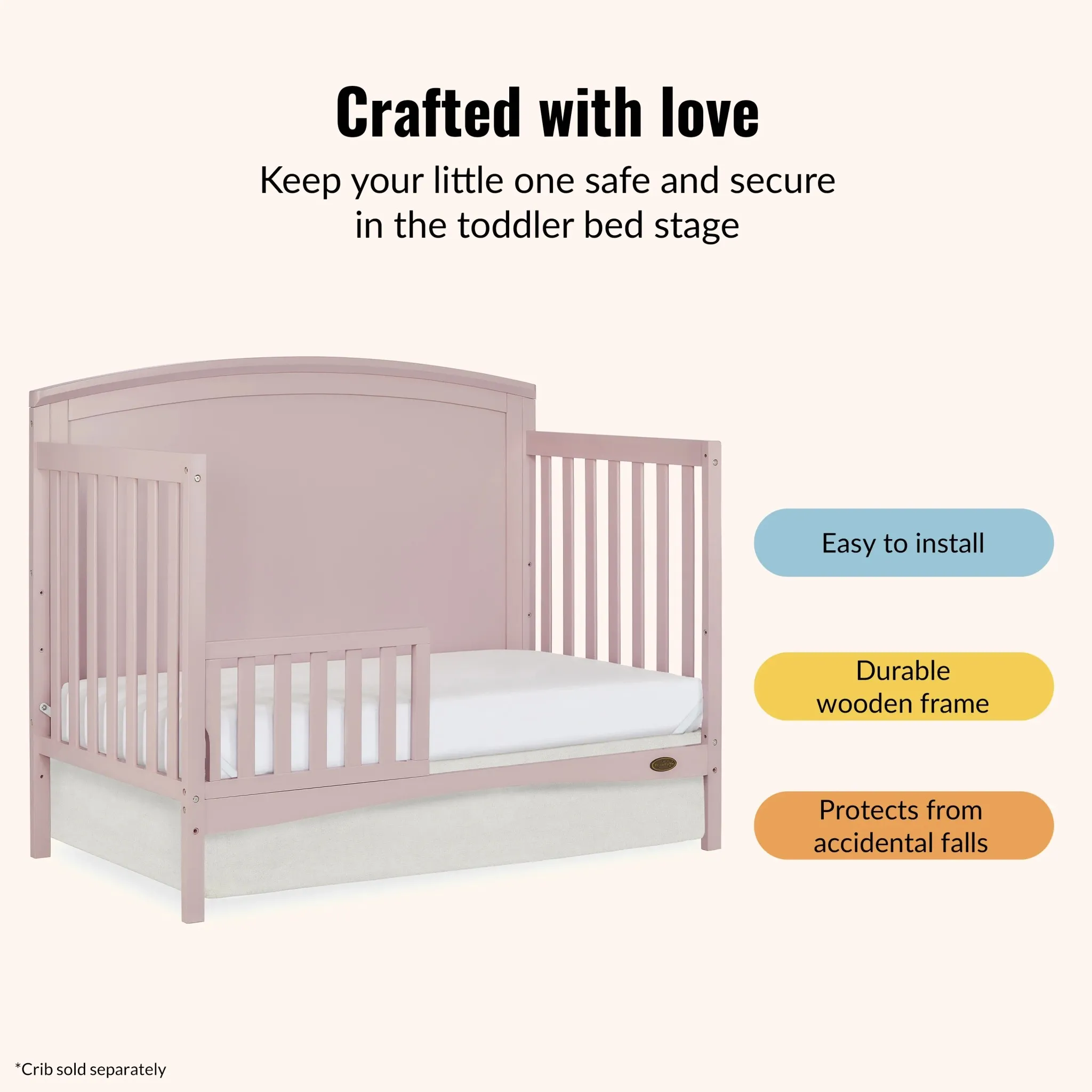 Universal Convertible Crib Toddler Guard Rail - Blush Pink - Image 3
