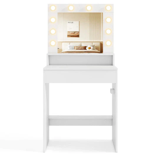 Vanity Desk With Adjustable Brightness and 3 Light Modes for Bedroom-White - Image 4