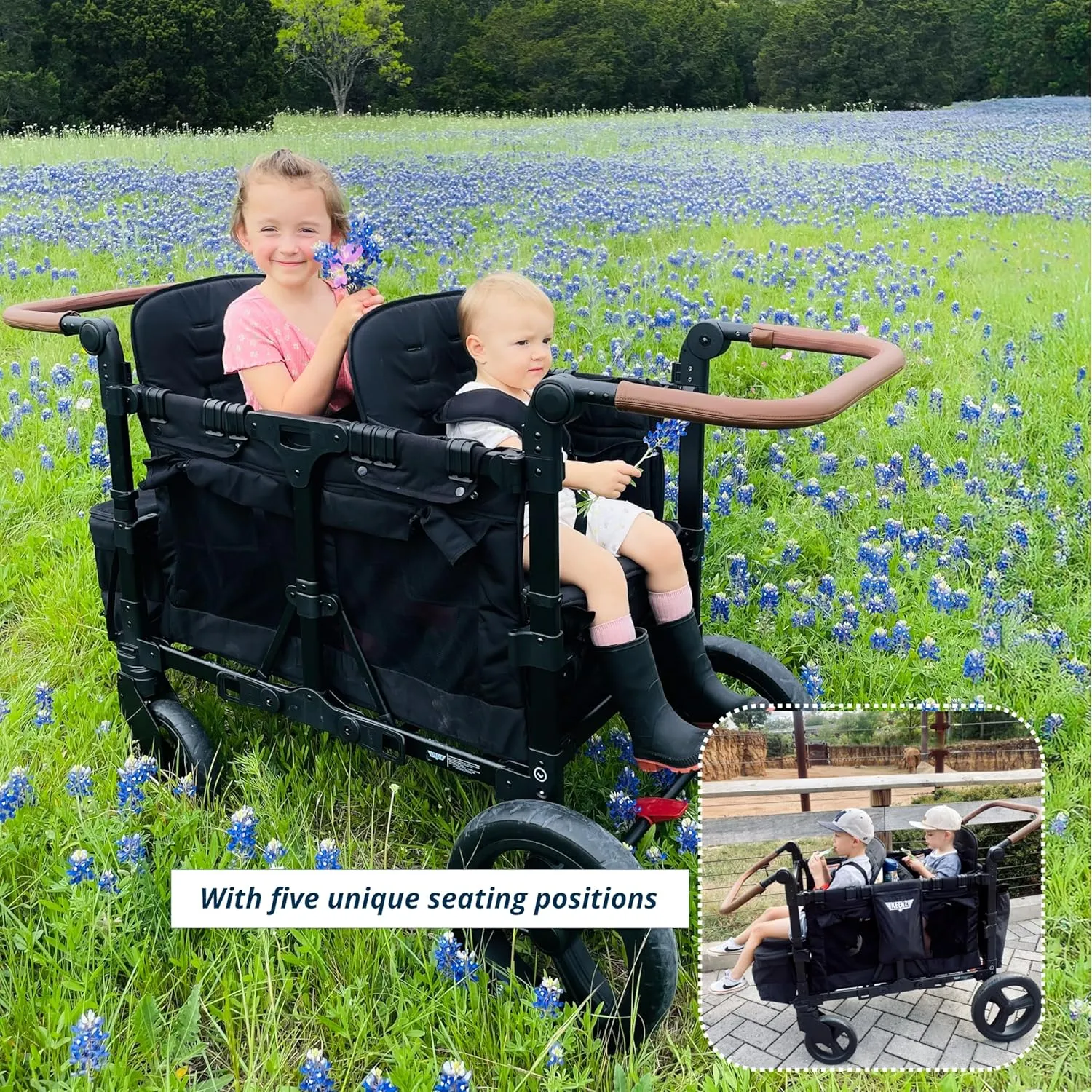 VYOO2 Stroller Wagon with Canopy 2 Seater - Black - Image 5