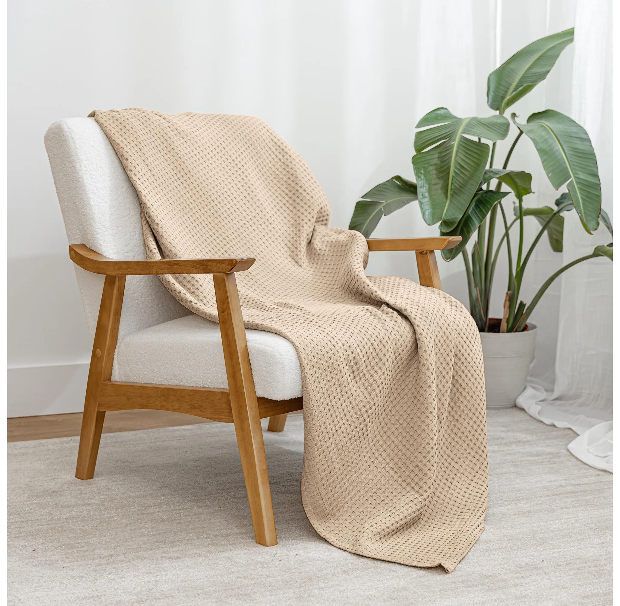 Waffle Blanket for Adults, Extra Large 50" x 60” - Sand - Image 5