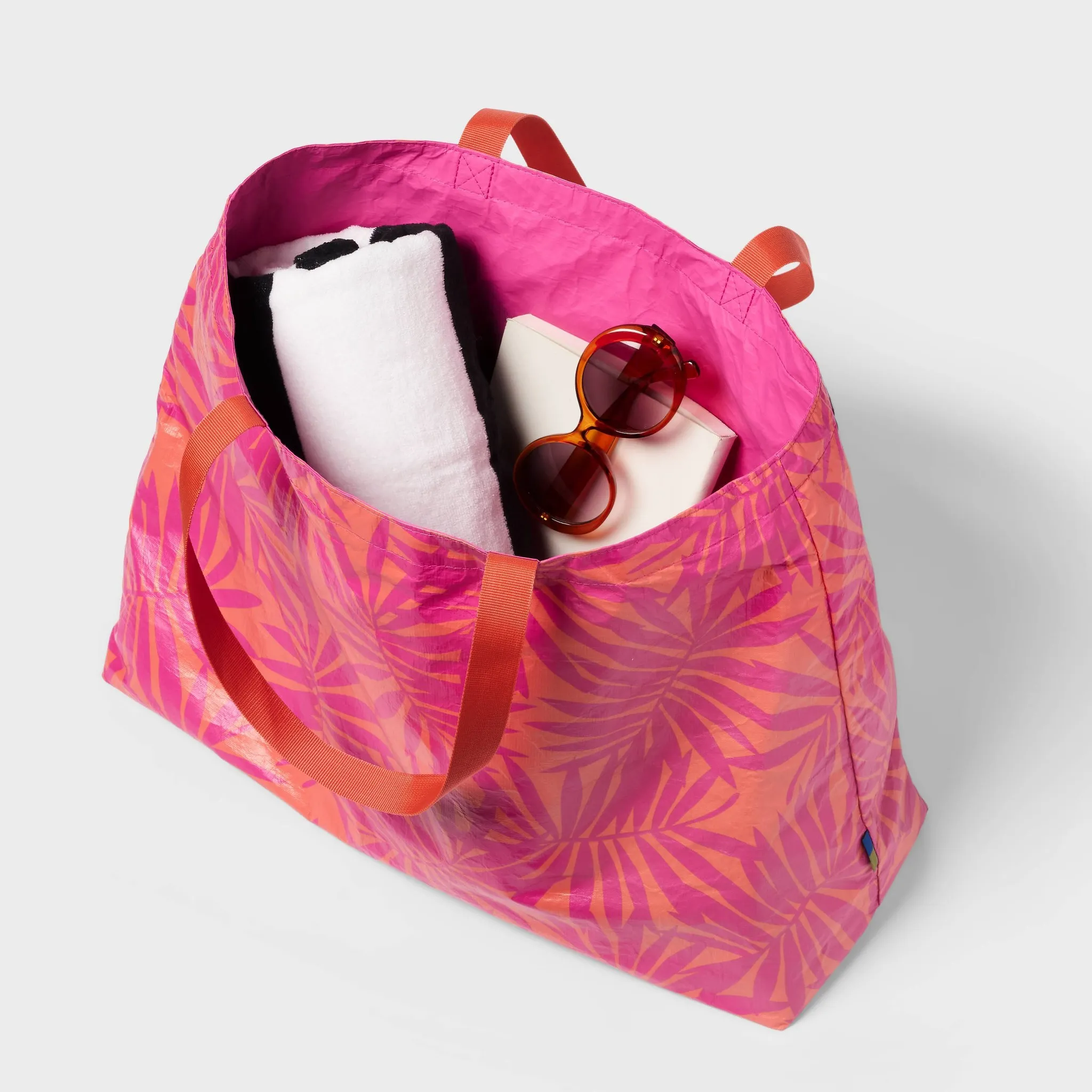Water Resistant Reversible Tote Bag - Pink/Coral Palm - Image 3