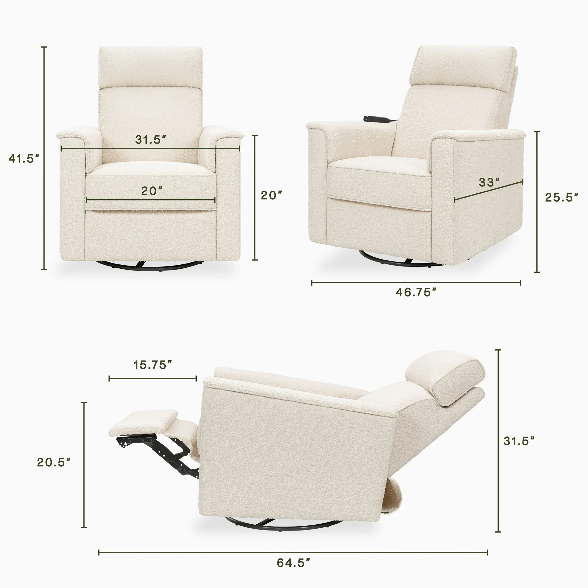 Willa Deluxe Power Recliner and Swivel Glider with Heat and Massage - Performance Ivory Boucle - Image 2