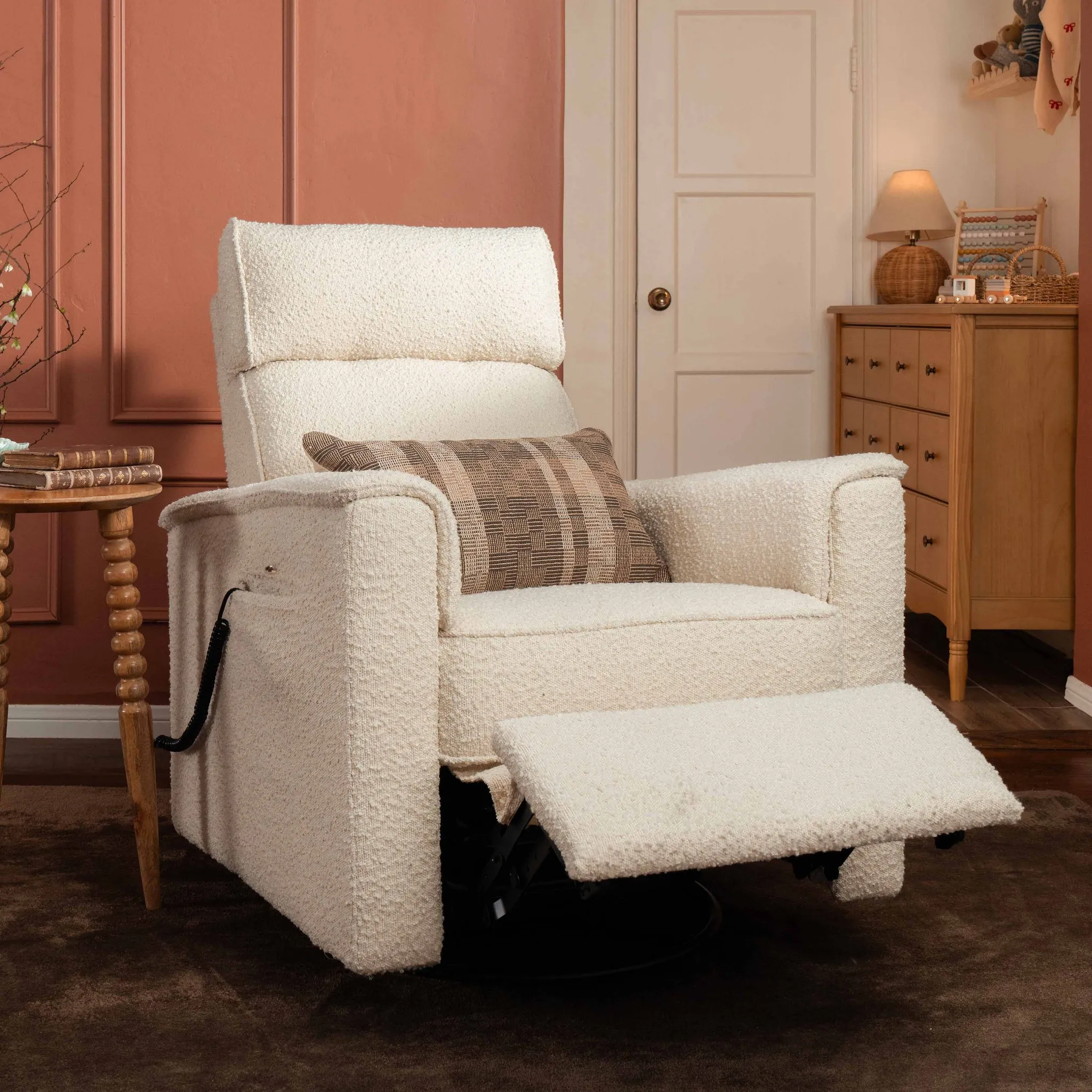Willa Deluxe Power Recliner and Swivel Glider with Heat and Massage - Performance Ivory Boucle - Image 4