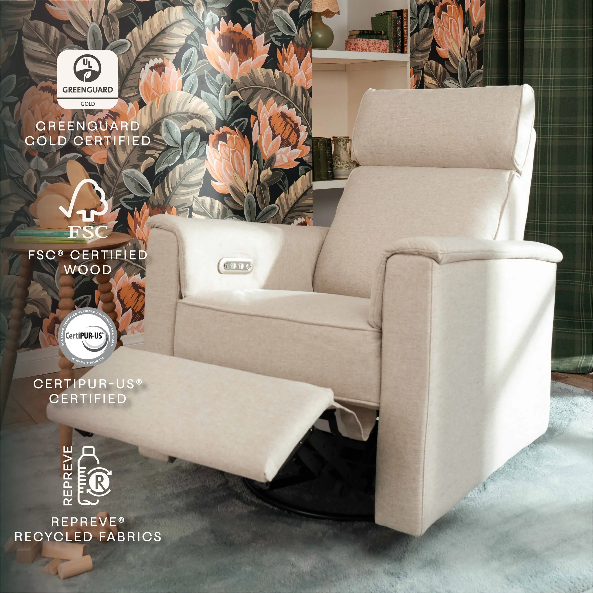 Willa Plus Power Glider Recliner w/ Power Headrest - Performance Ivory Boucle - Image 5