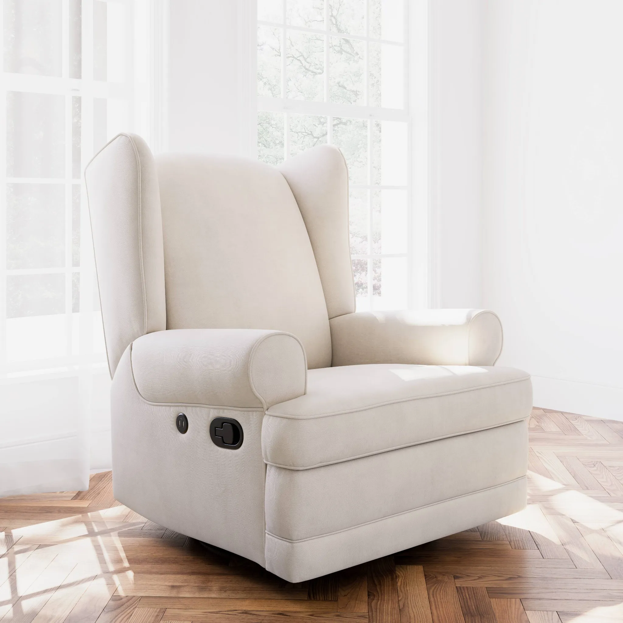 Wingback Side Lever Recliner and Swivel Glider - Ivory - Image 2