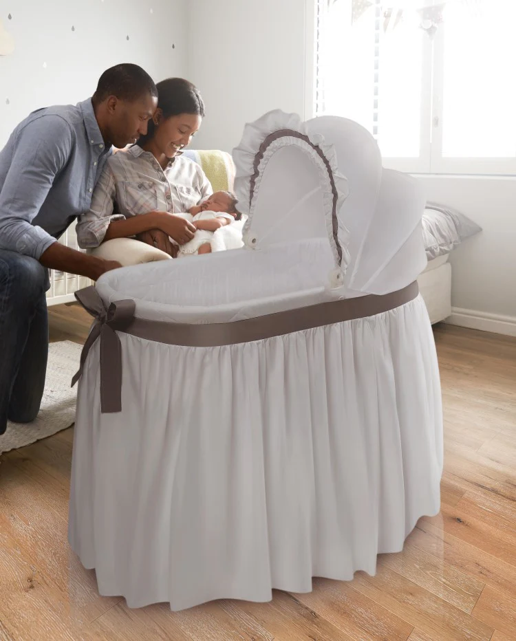 Wishes Oval Bassinet - Full Length Skirt - White/Gray - Image 2