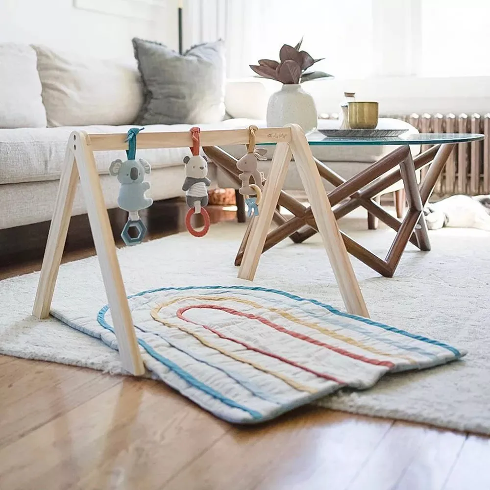 Wooden Activity Gym with Playmat and Three Removable Toys - Image 3
