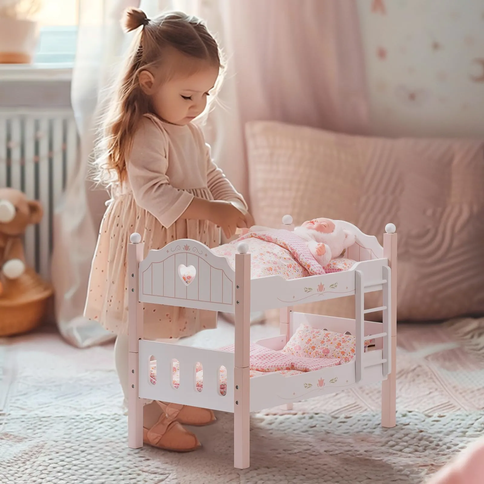 Wooden Baby Doll Crib - Pink - Image 2