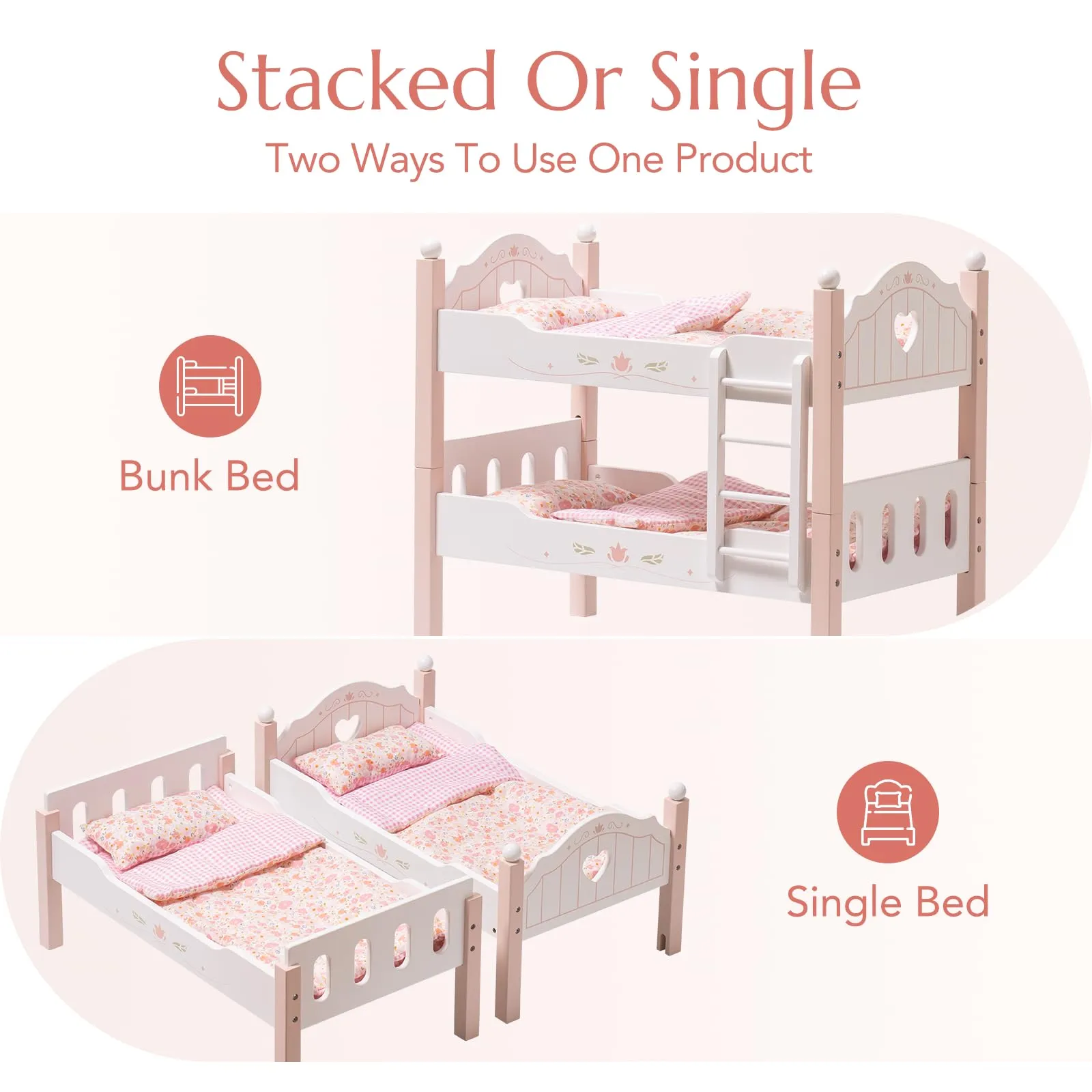 Wooden Baby Doll Crib - Pink - Image 6