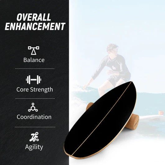 Wooden Balancing Board With Cork Roller and Storage Rack to Exercise-Black - Image 8