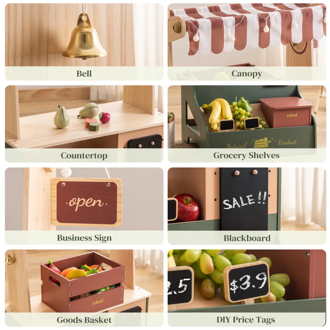 Wooden Grocery Store Playset - Starlight Market Stall - Image 5