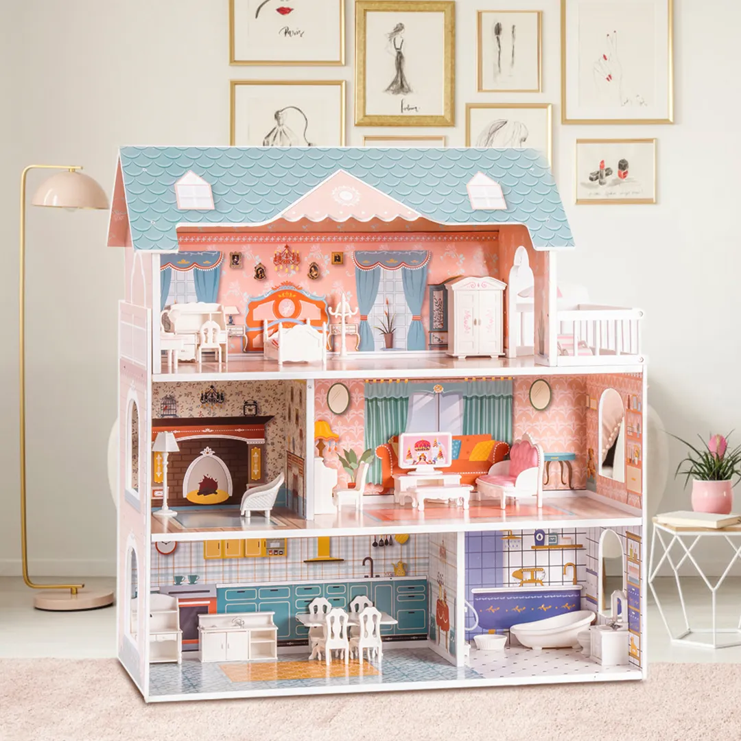Wooden Dollhouse for Kids Girls with Furniture
