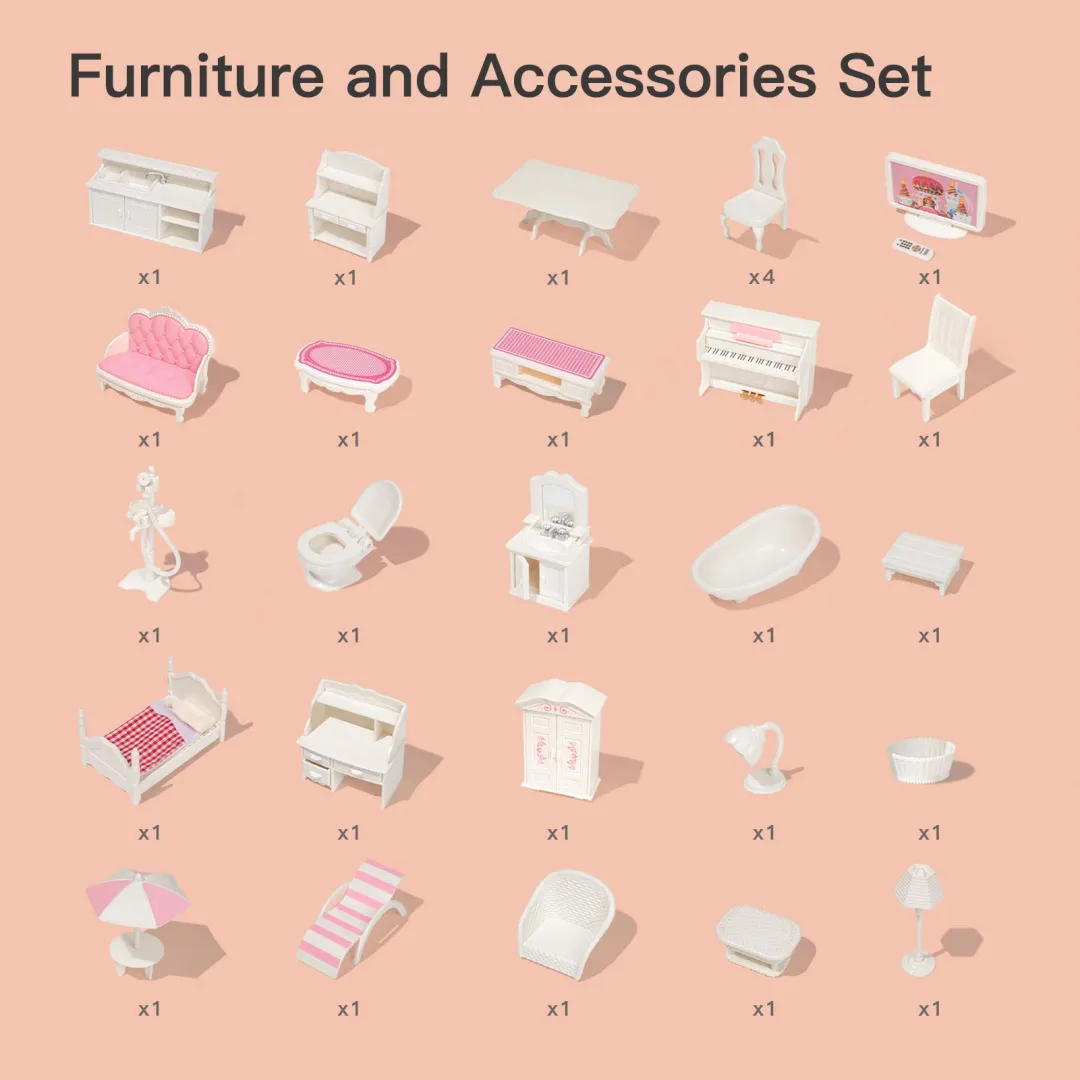 Wooden Dollhouse for Kids Girls with Furniture - Image 10