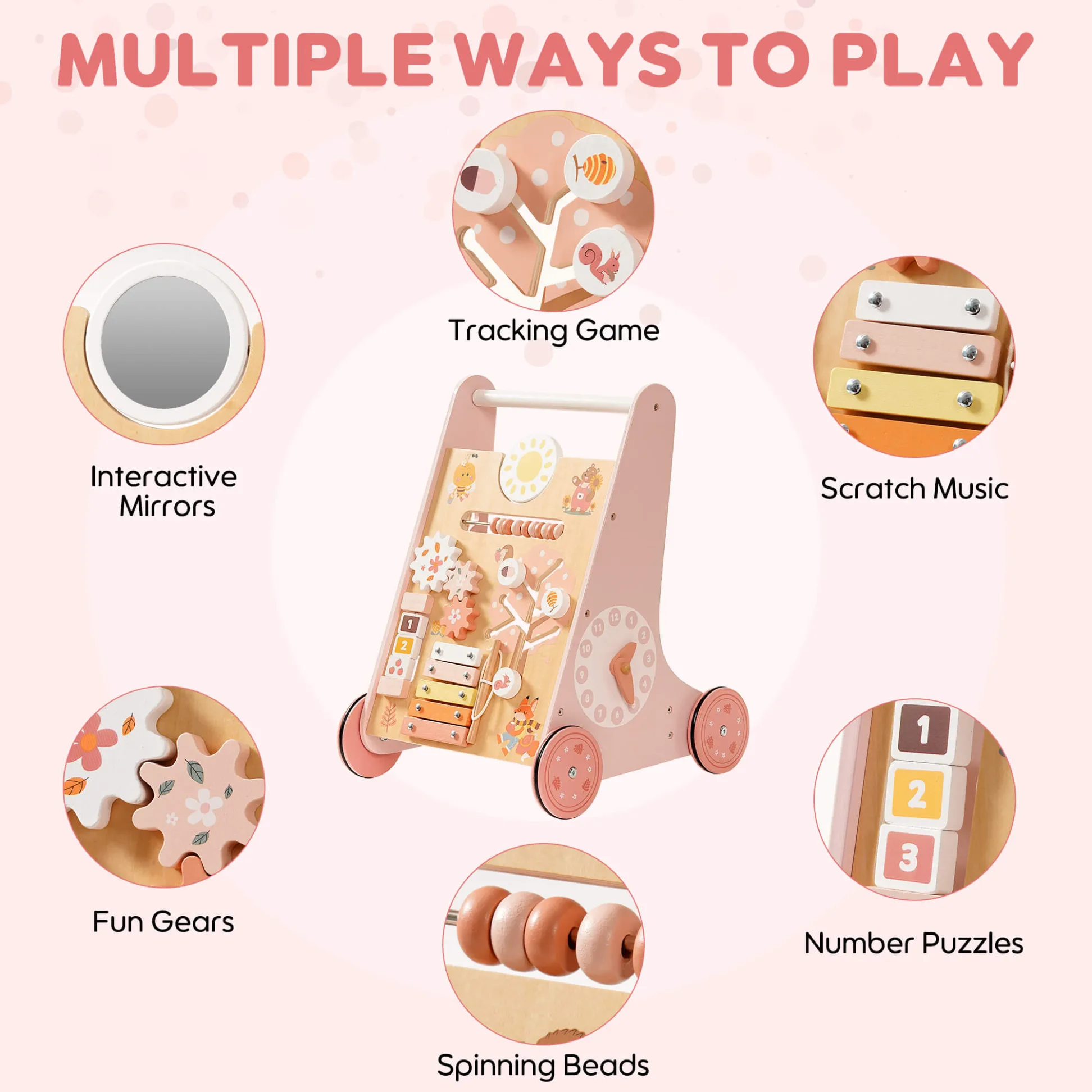 Wooden Pink Baby Push Walker - Image 9