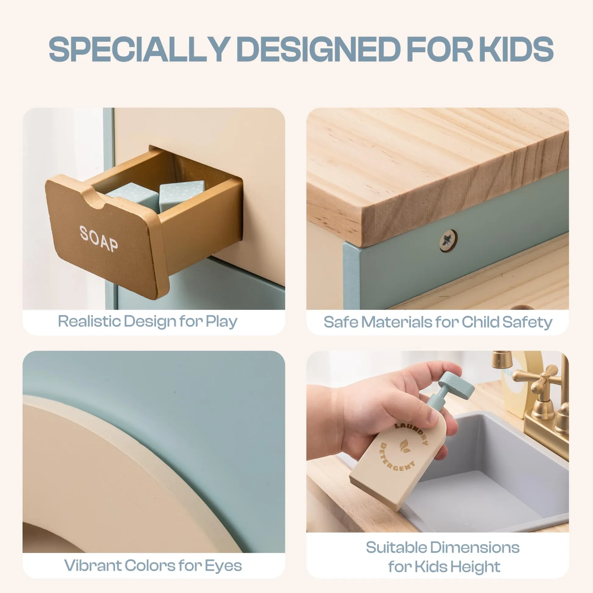 Wooden Laundry Playset - Green and Gold - Image 8