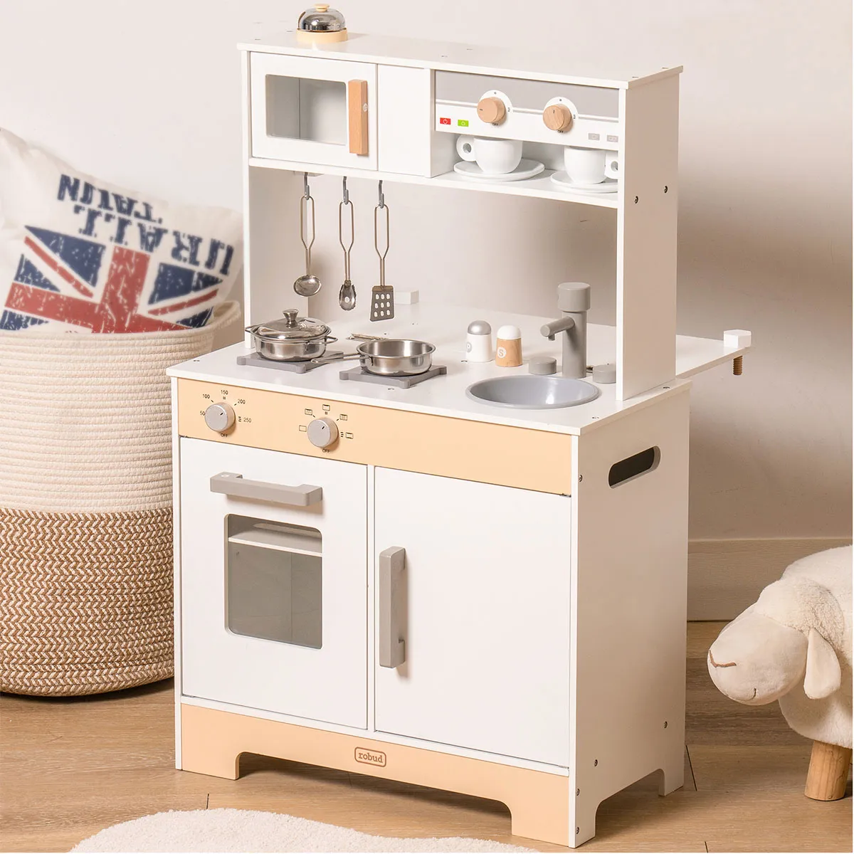 Wooden Kids Play Kitchen Set - DIY Stickers - Image 2