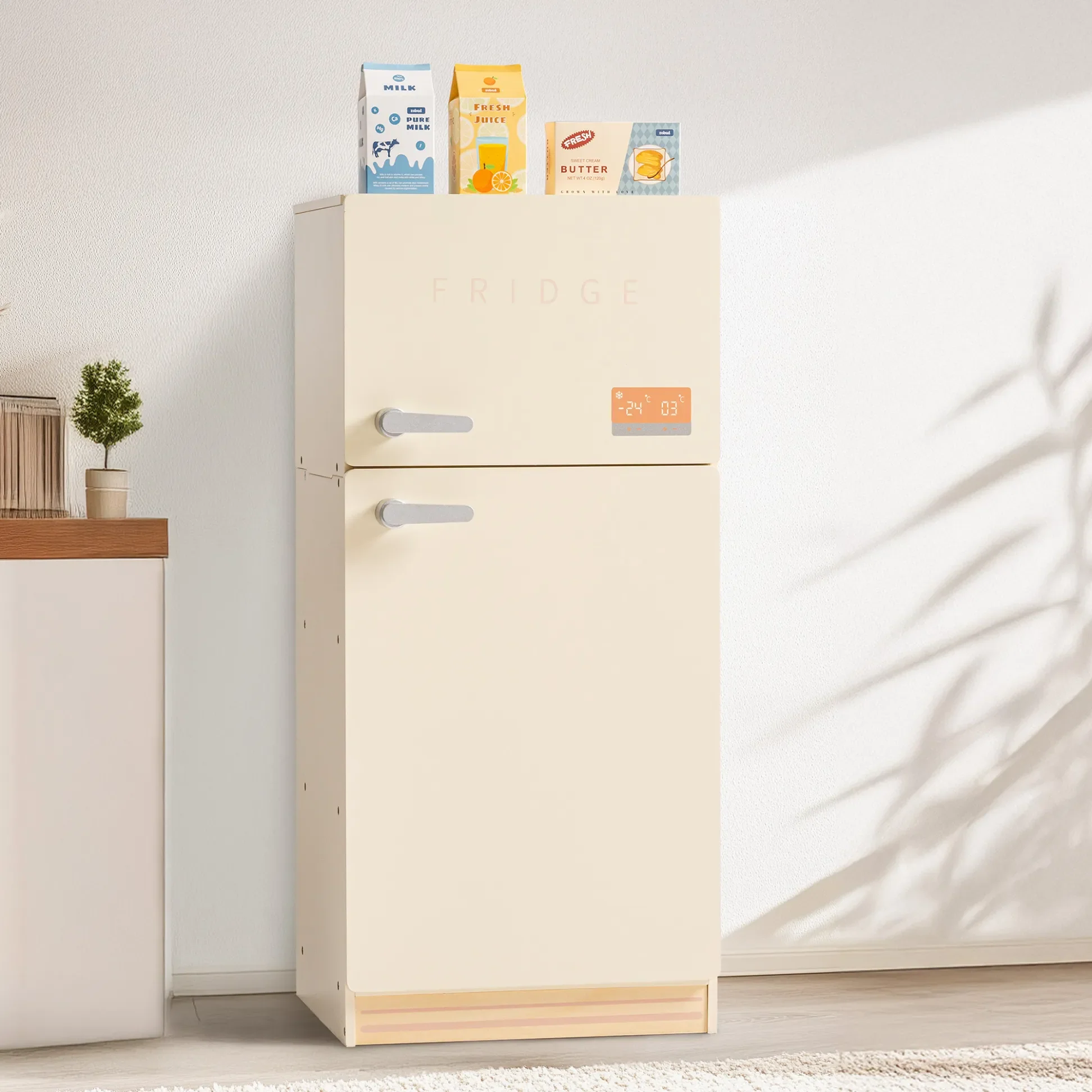 Wooden Kids Play Kitchen Fridge - Cream