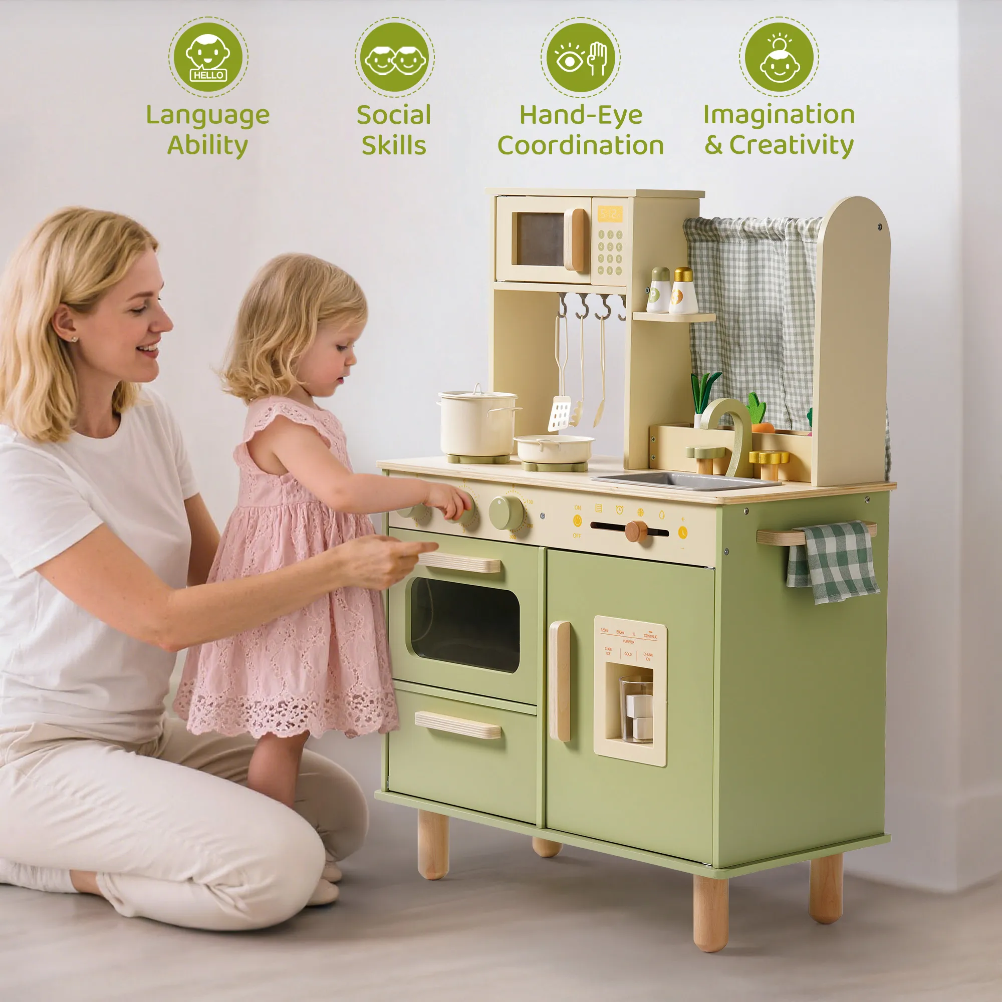 Wooden Kitchen PlaySet for Kids - Green Sprouts - Image 5
