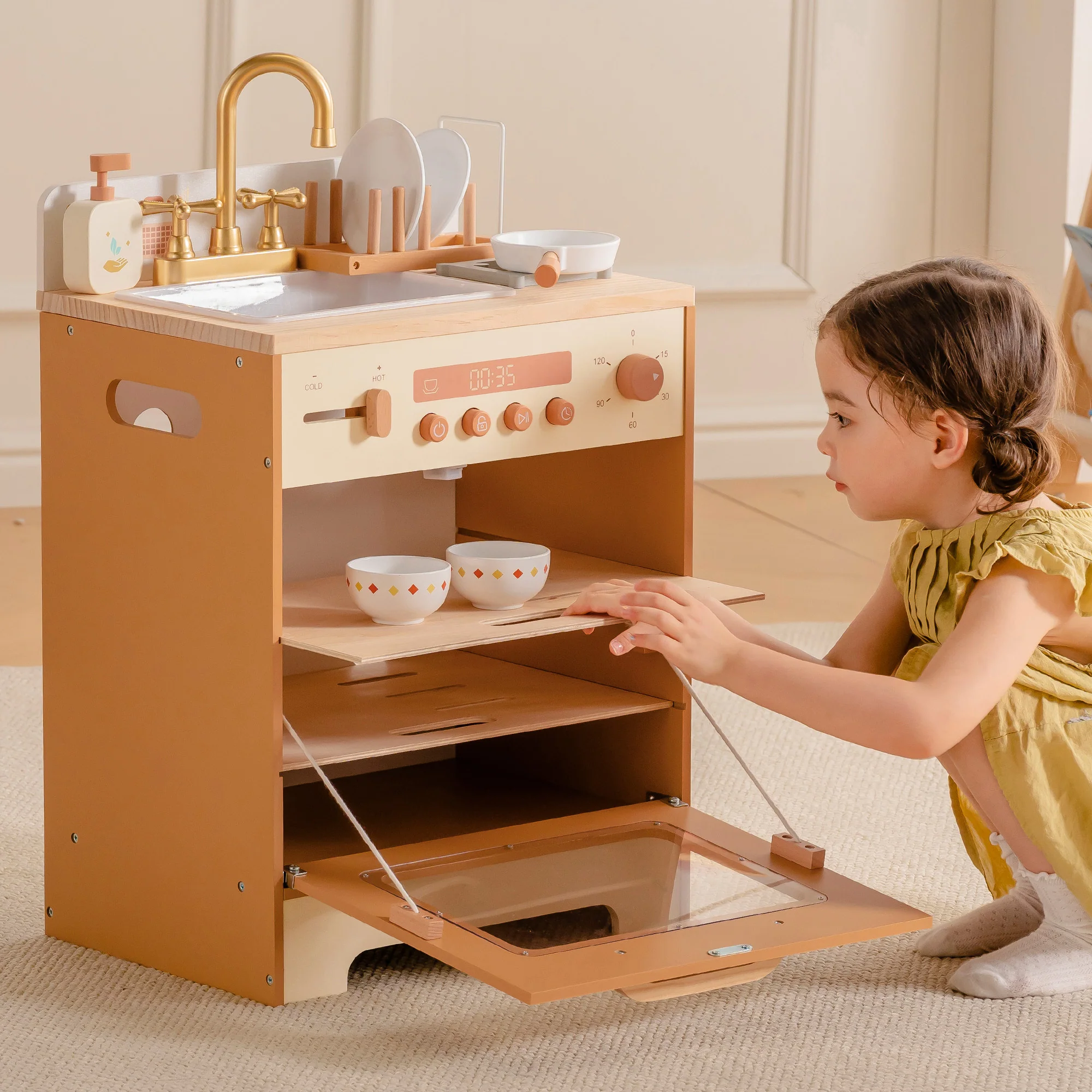 Wooden Toy Dishwasher - Caramel - Image 2