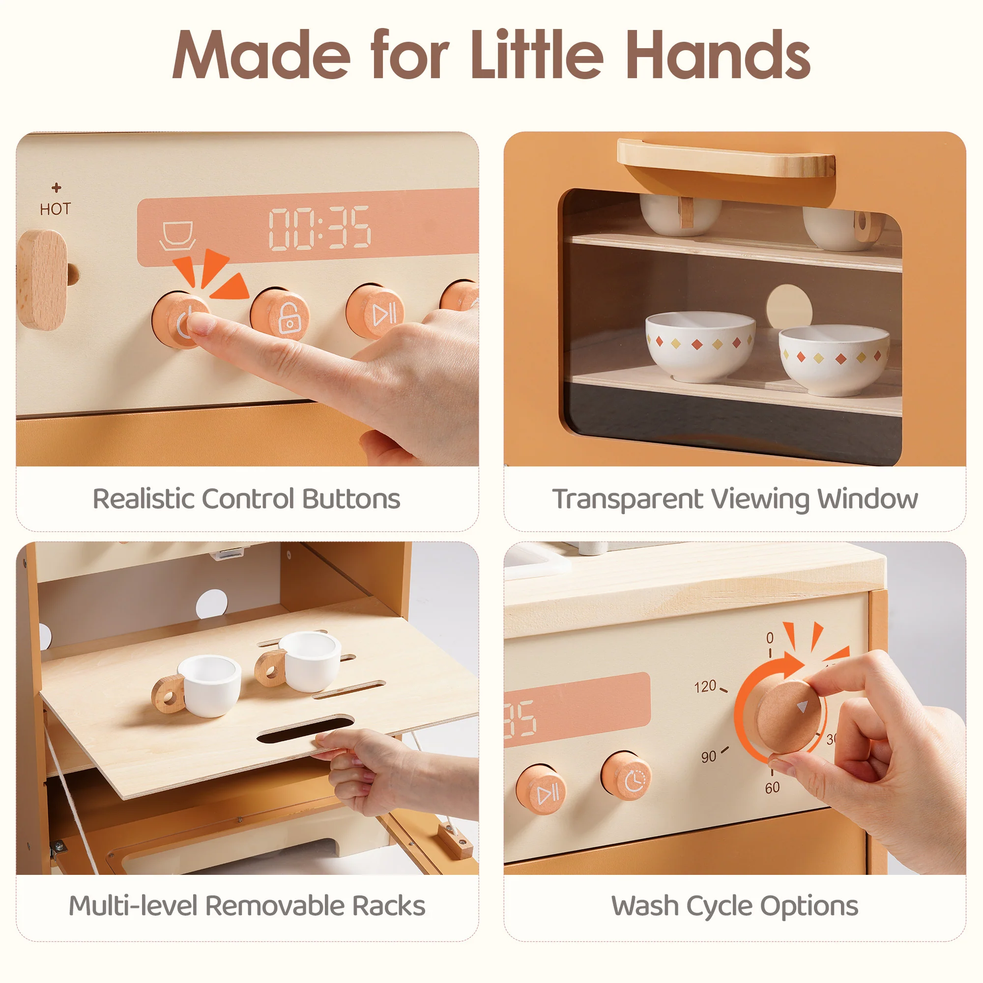 Wooden Toy Dishwasher - Caramel - Image 4