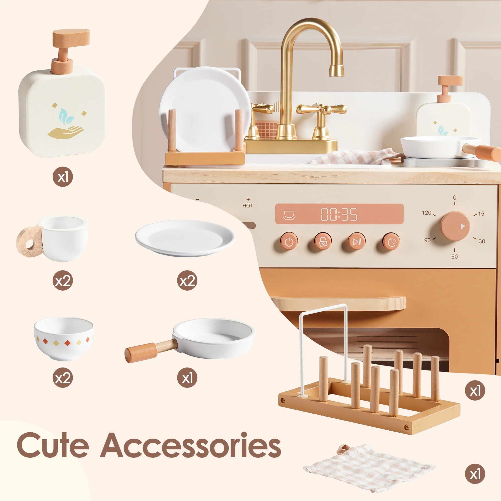 Wooden Toy Dishwasher - Caramel - Image 7