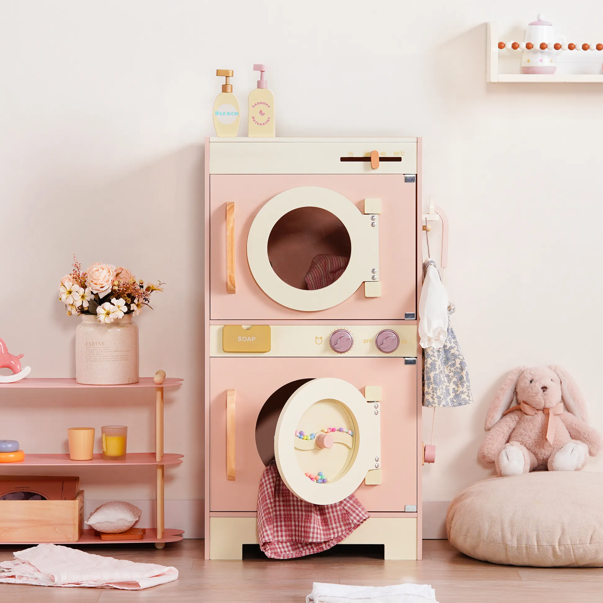 Wooden Play Washing Machine With Dryer - Pink