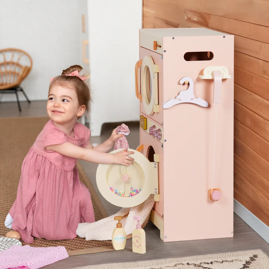 Wooden Play Washing Machine With Dryer - Pink - Image 4