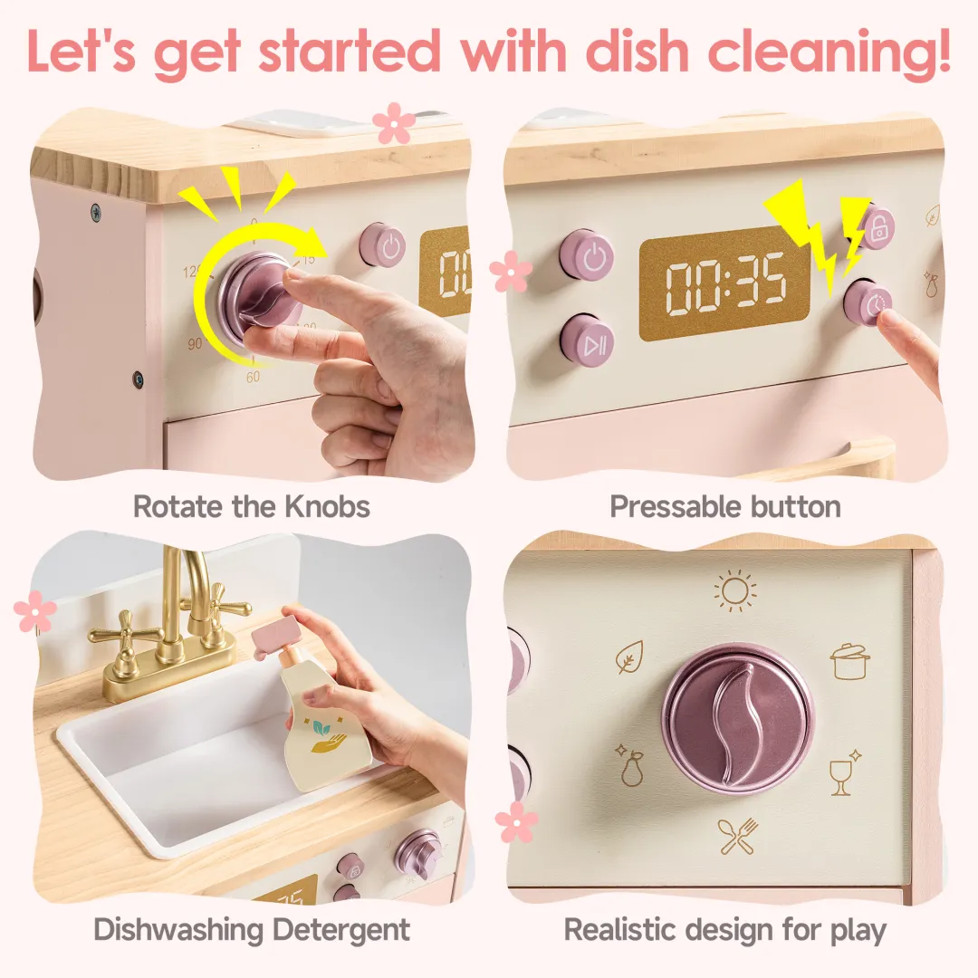 Wooden Play Dishwasher - Pink - Image 5