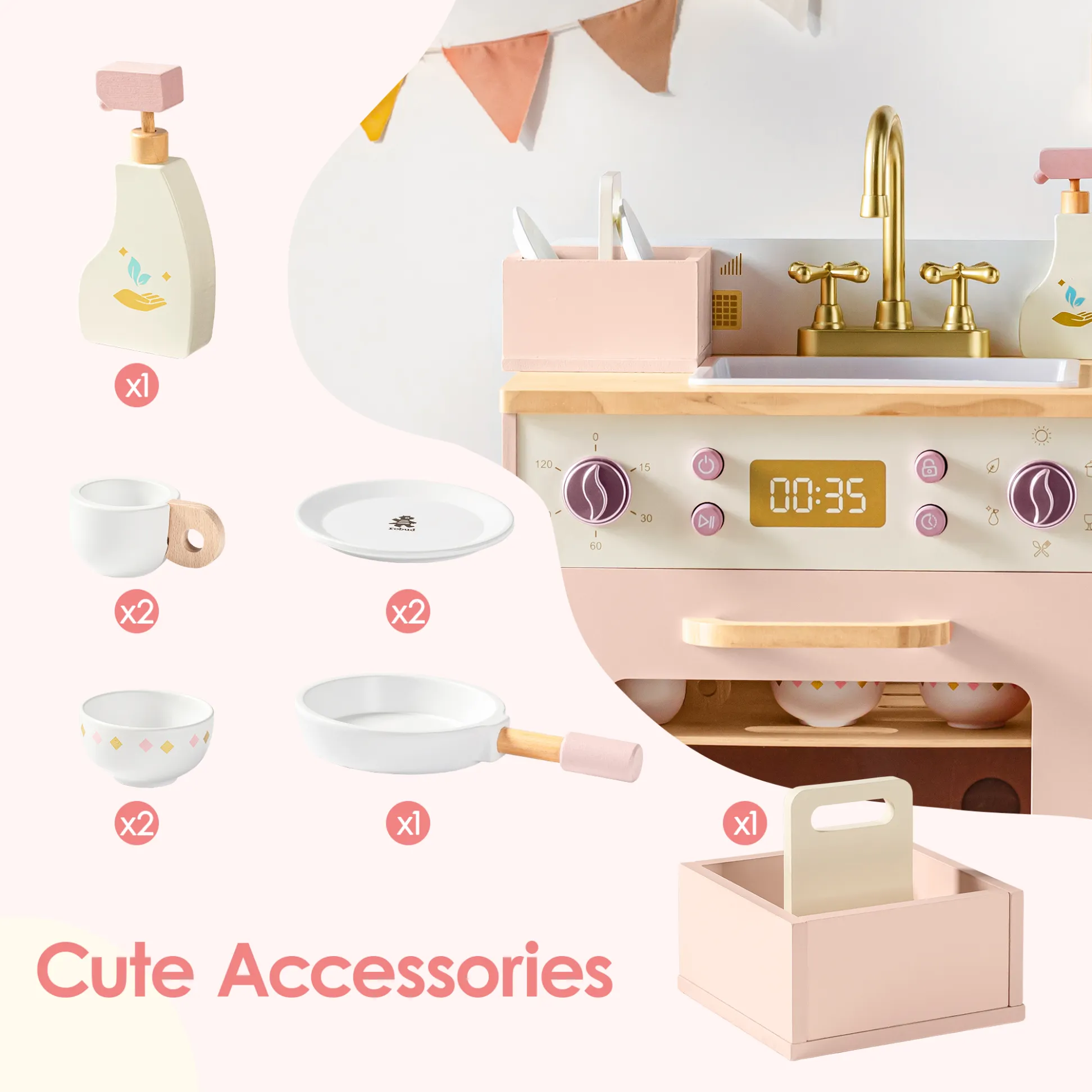 Wooden Play Dishwasher - Pink - Image 7