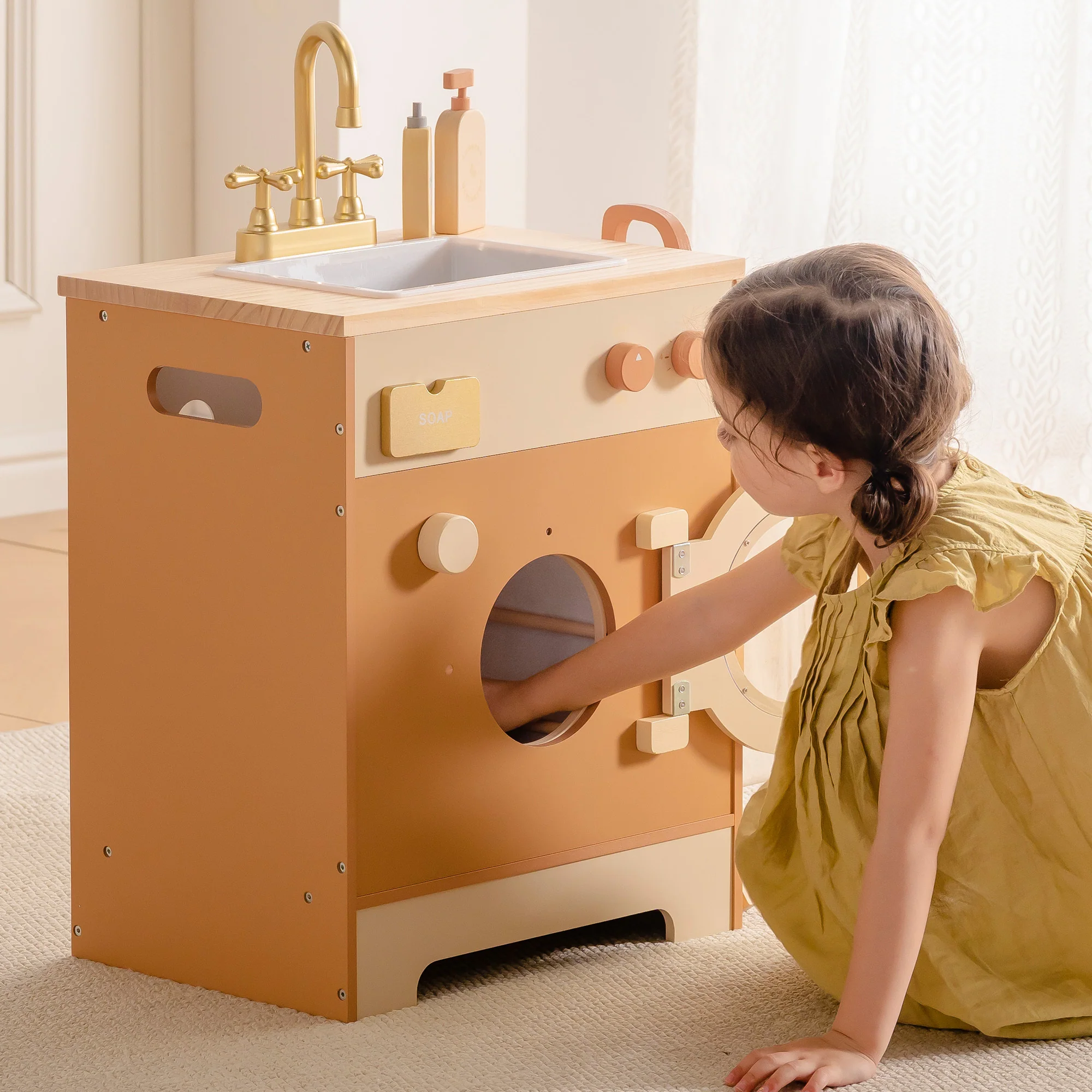 Wooden Laundry Playset - Caramel - Image 4