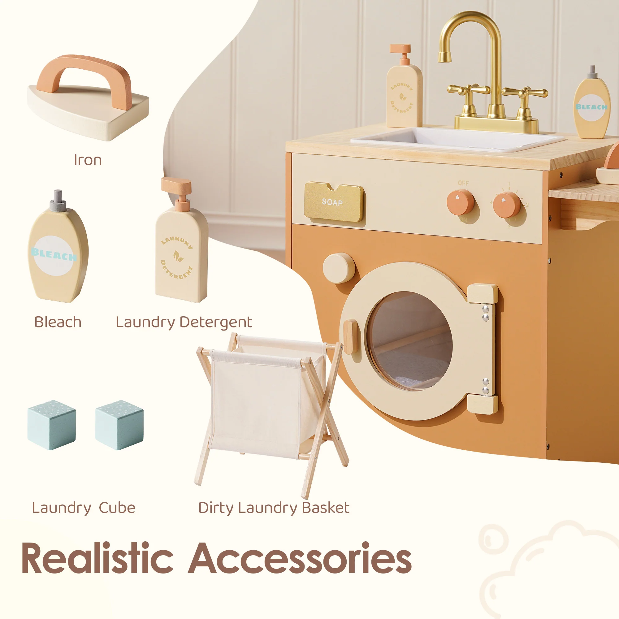 Wooden Laundry Playset - Caramel - Image 8