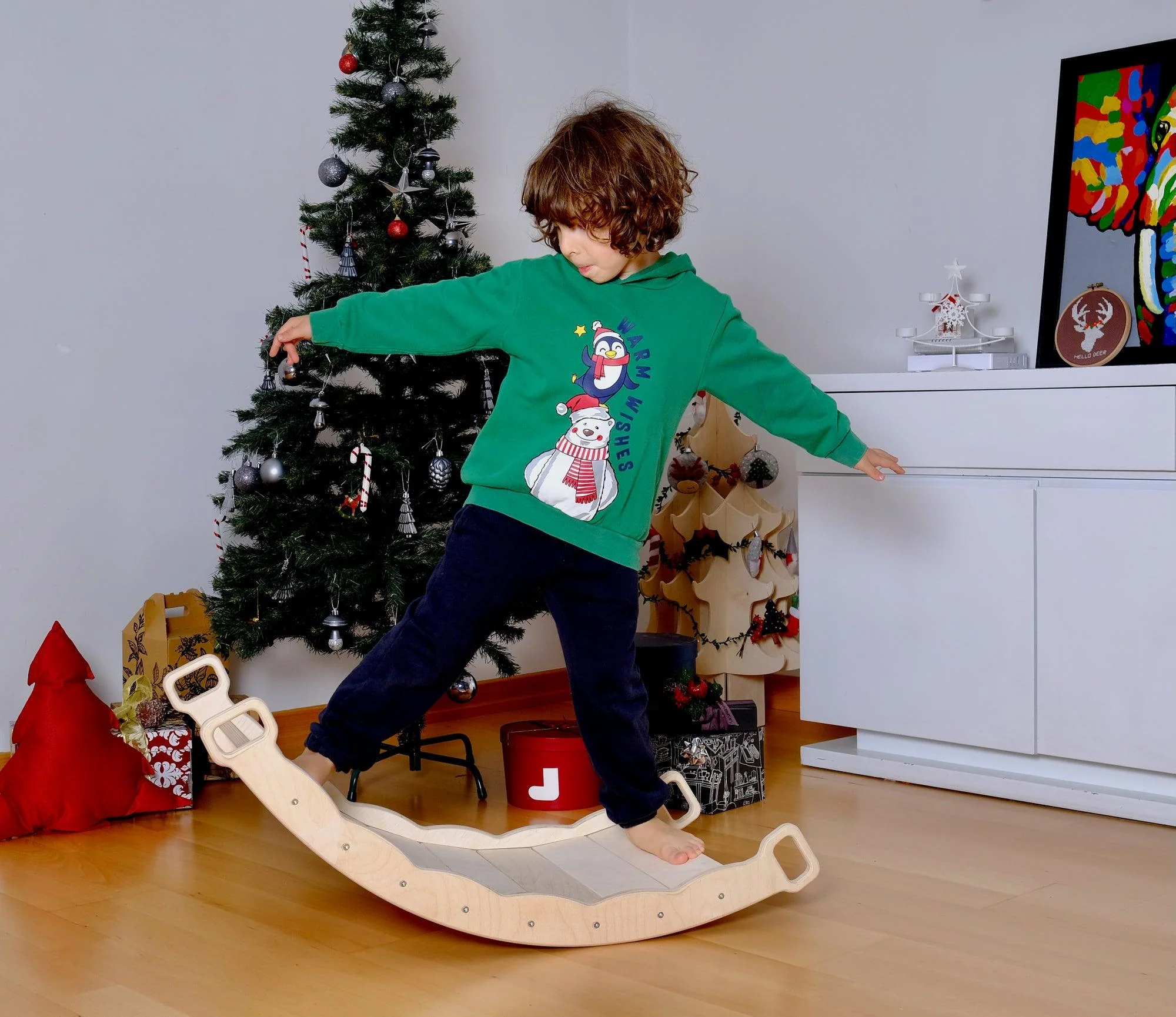 XL Wooden Balance Board for Toddlers Montessori Balance Toy With Pillow - Image 2