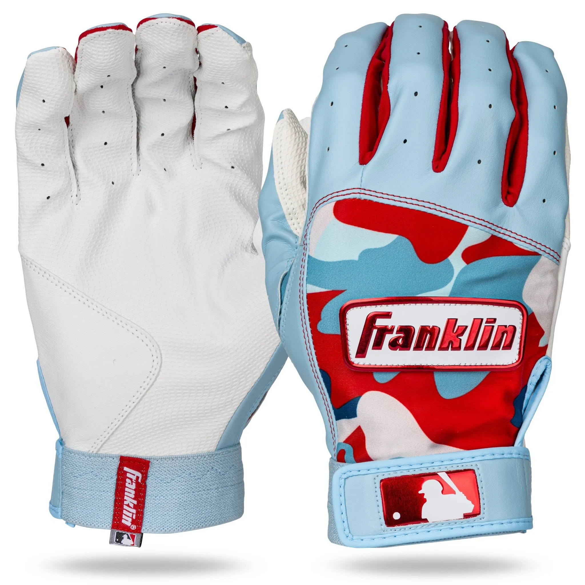 Youth Medium Batting Gloves - Blue/White/Red - Image 2