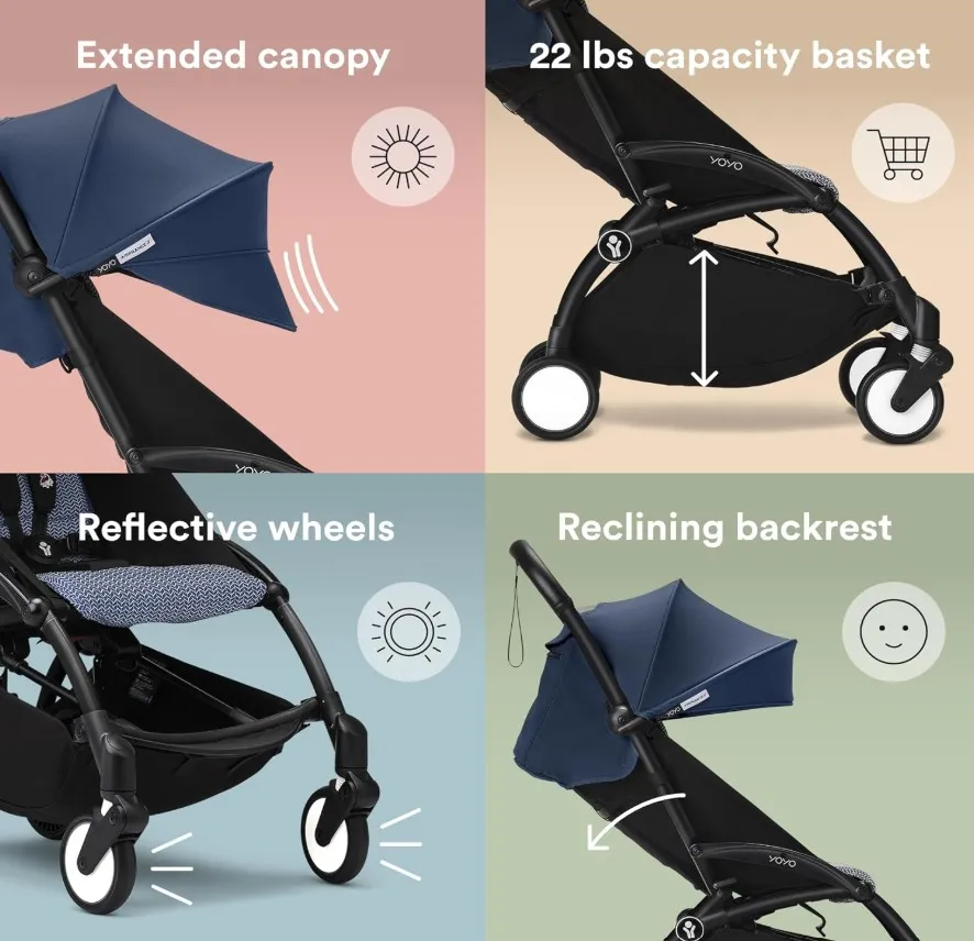 YOYO³ Travel Stroller Bundle - Black Frame/Air France Blue - Image 3