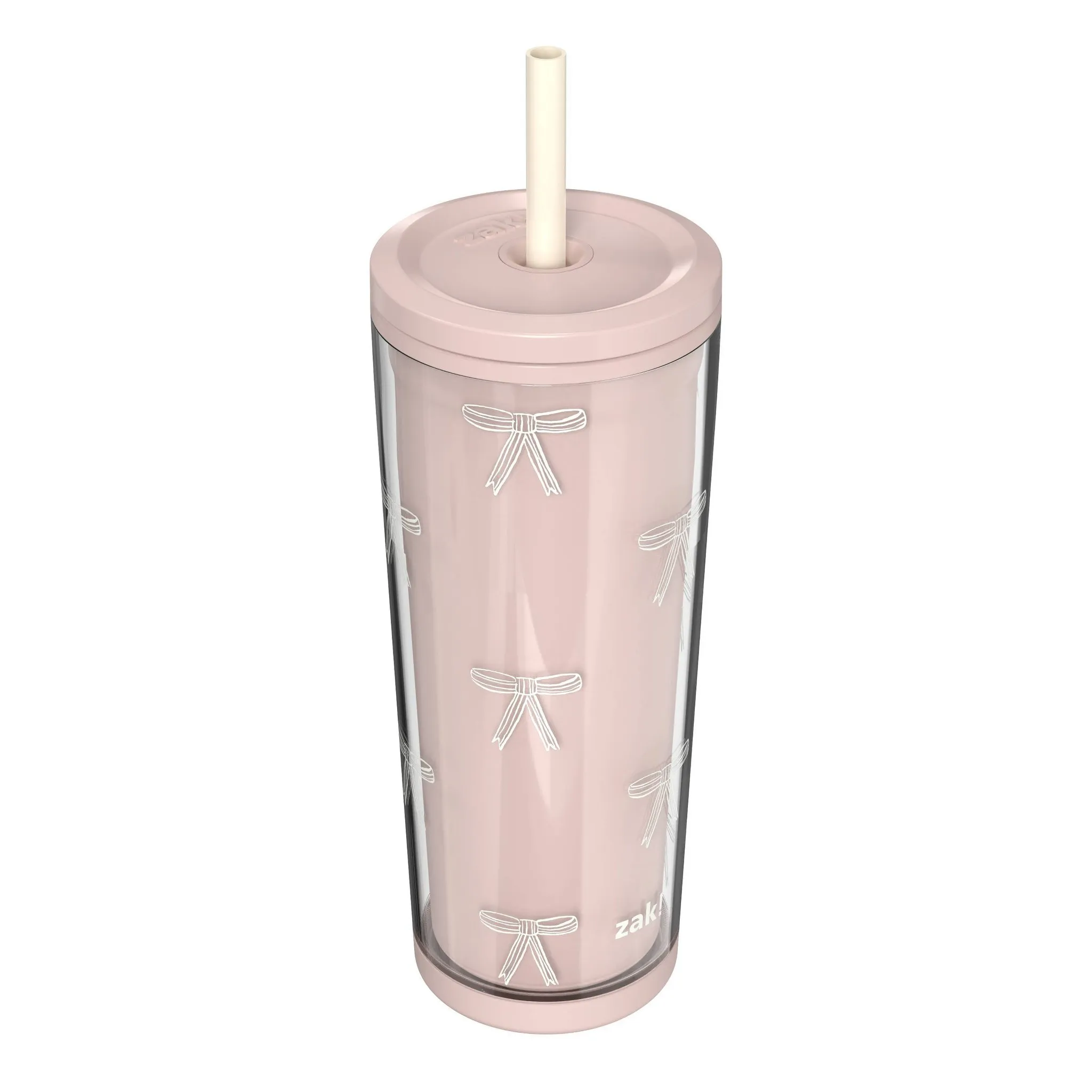 Zak Designs 25 fl oz SAN Straw Tumbler Rose Quartz Bowtique - Image 3